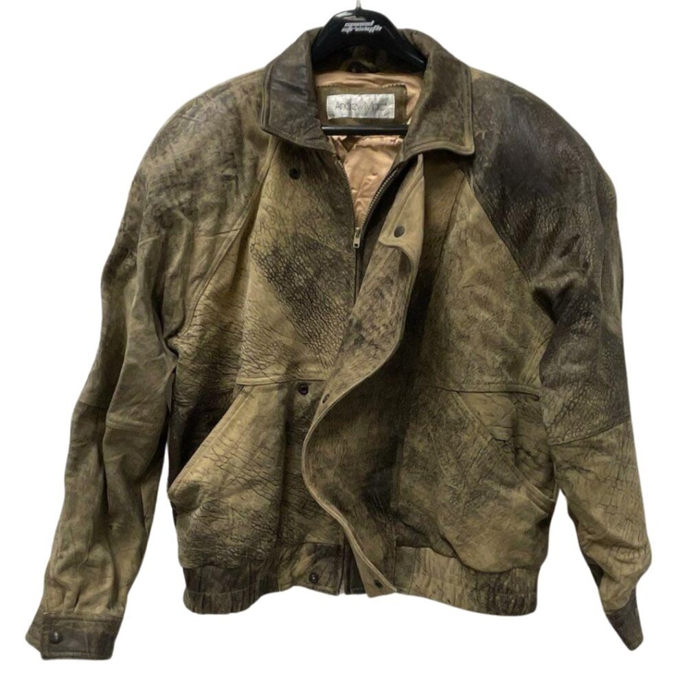 COPY - Vintage Andrew Marc Distressed Brown Leather Bomber Jacket Unisex Size XL